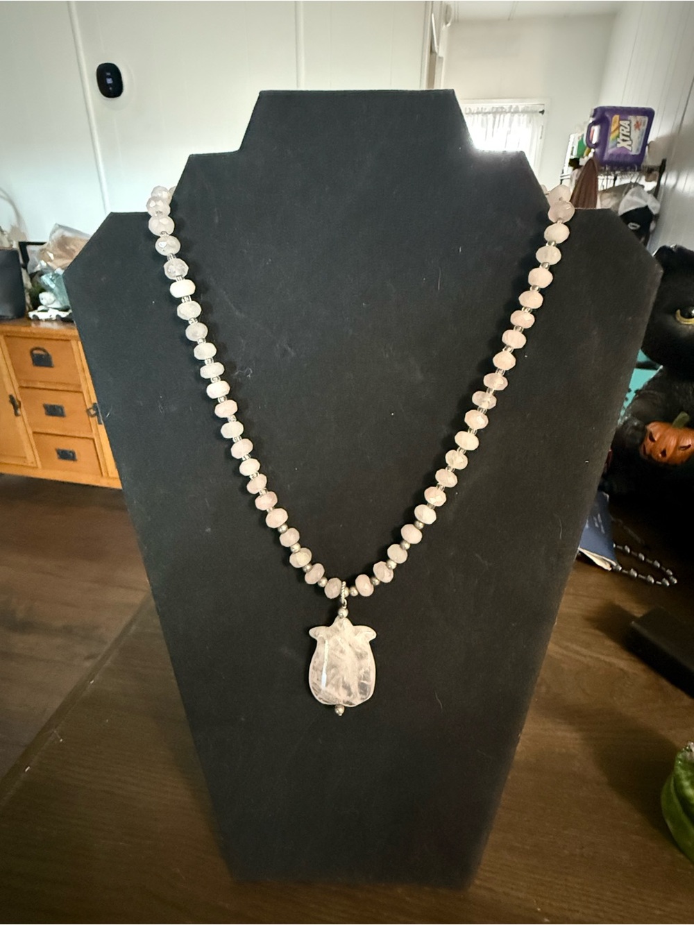 Peyote Bird Rose Quartz 925 Sterling Silver Flower Pendant Necklace 18”